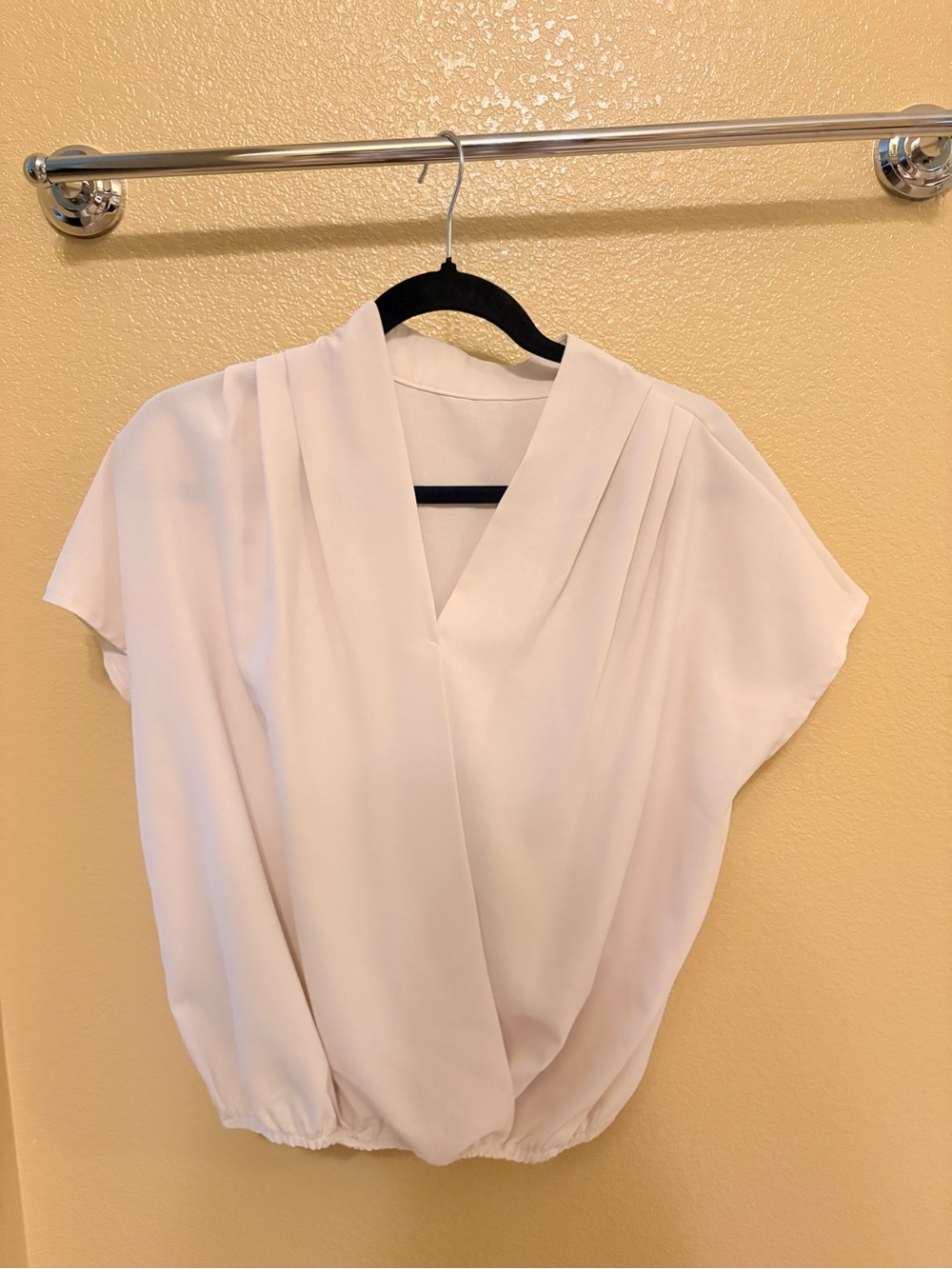 Women’s Cream Surplice Blouse - Soft V-Neck Short Sleeve Top